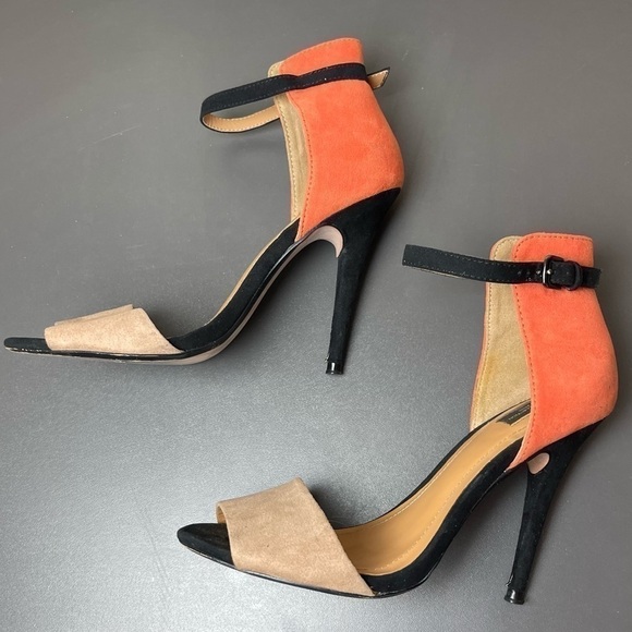 [ZARA] Orange & Black Colour Block Suede Heels - Picture 4 of 9